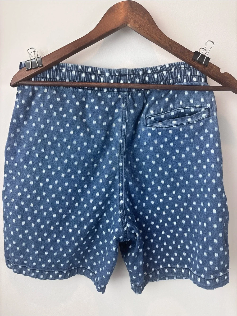Old Navy Men’s Size S Blue Denim-Style Drawstring Shorts White Dots